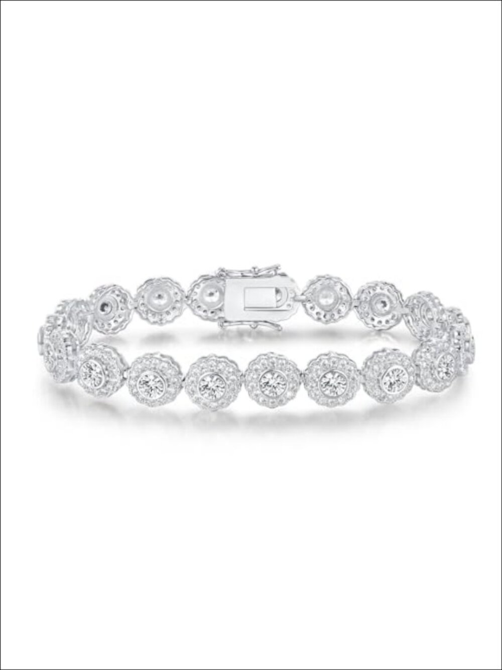 18k White Gold Plated Tennis Bracelet Cubic Zirconia Spring Clasp 7 Inch